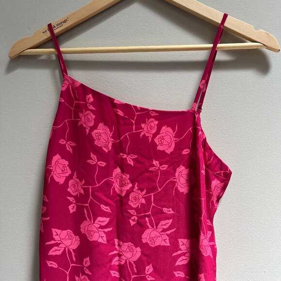 Shades of Rose Phoenix Asymmetrical Neck Floral Pink Midi Dress‎ Sexy NEW XS - Picture 4 of 8